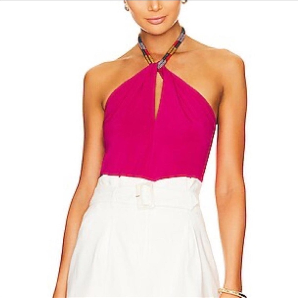 Veronica Beard Akeeva Fuchsia Hot Pink Halter Top Backless Sleeveless Blouse